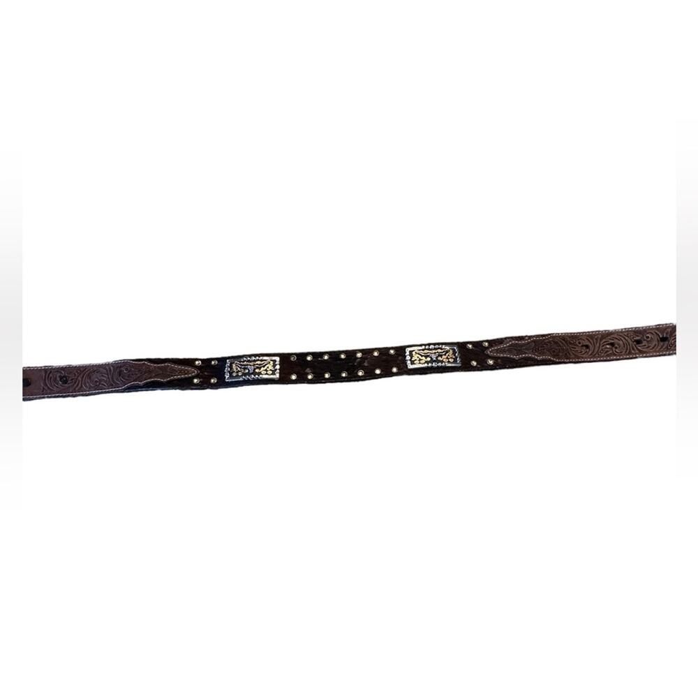 3D Western Belt ONLY in a Youth 24 Tooled Leather with CalfHair and Gold Trim